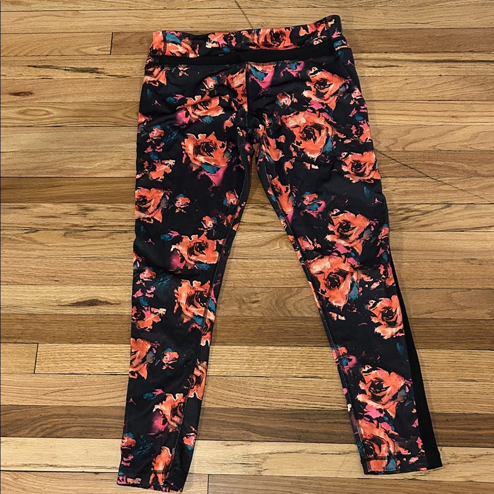 Floral (Rose) + Black Leggings - Black and Orange/Pink/Blue (Pick 3 for $15)